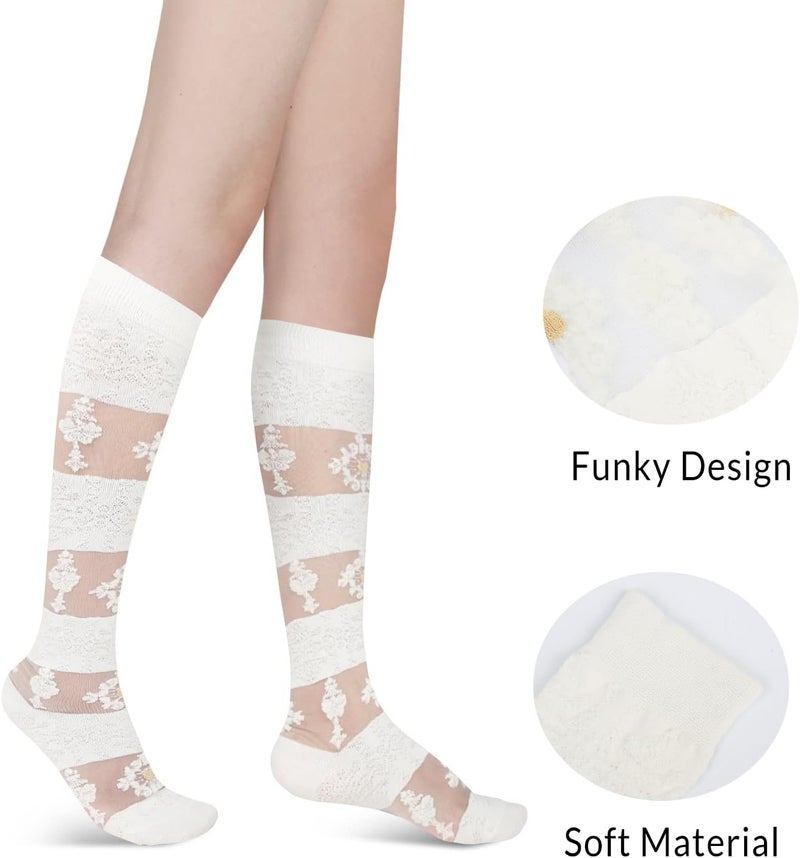 Benefeet Sox Womens Lace Knee High Socks Girls Sheer Mesh Knee High Stockings Cute Fishnet Lolita Calf Sock - Image 4